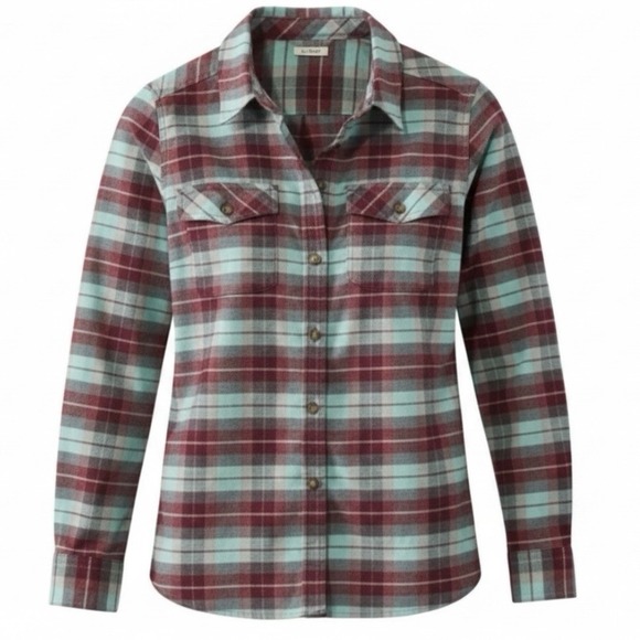 LL Bean Whisper Lodge Plaid Flannel Button Up Shirt Size LARGE PETITE - Picture 2 of 10
